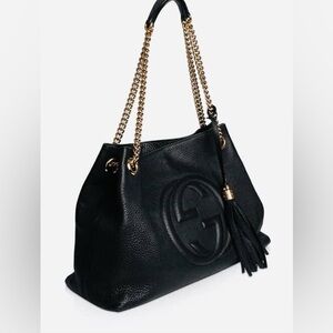EUC Gucci soho Black Leather Shoulder Bag with Gold Chain